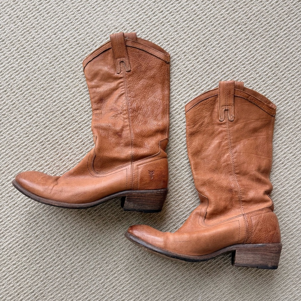 Frye Women's Cognac Leather Western Mid-Calf Boots - Picture 2 of 3